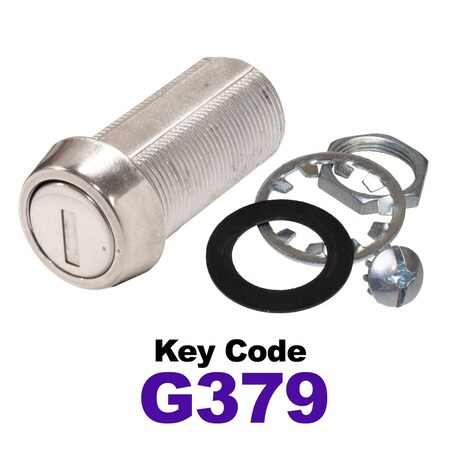 Global RV SS Compartment Lock, Cam/Blade Style, 1-3/8in Threaded Barrel, Keyed to G379, Blades not Included CLB-379-138-SS